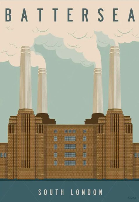 EmilyCliff Poster Art, Giclee Print Battersea Power Station, beautiful depiction of Battersea, Art Poster