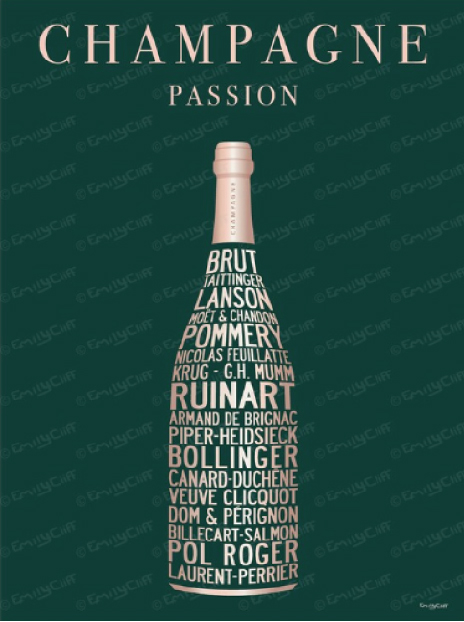 EmilyCliff Poster Art, Giclee Print Champagne Bottle, Top Champagne Names, Champagne Art Poster