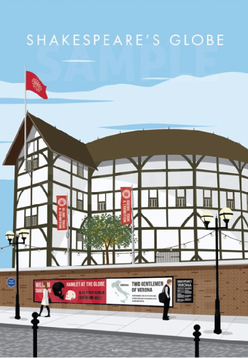 EmilyCliff Poster Art Depiction of Shakespeare's Globe Theatre Giclee Print